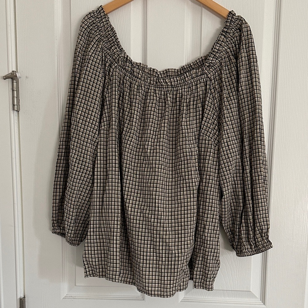 St. John's Bay Black and tan  Checkered Blouse NWT